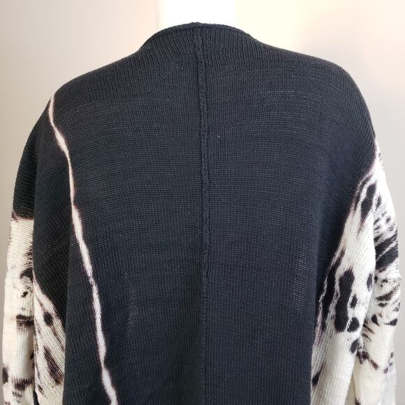 Krista Larson Black & White Hand Dyes Open Cardigan Loose Knit. OS. Asymmetrical - Picture 12 of 16